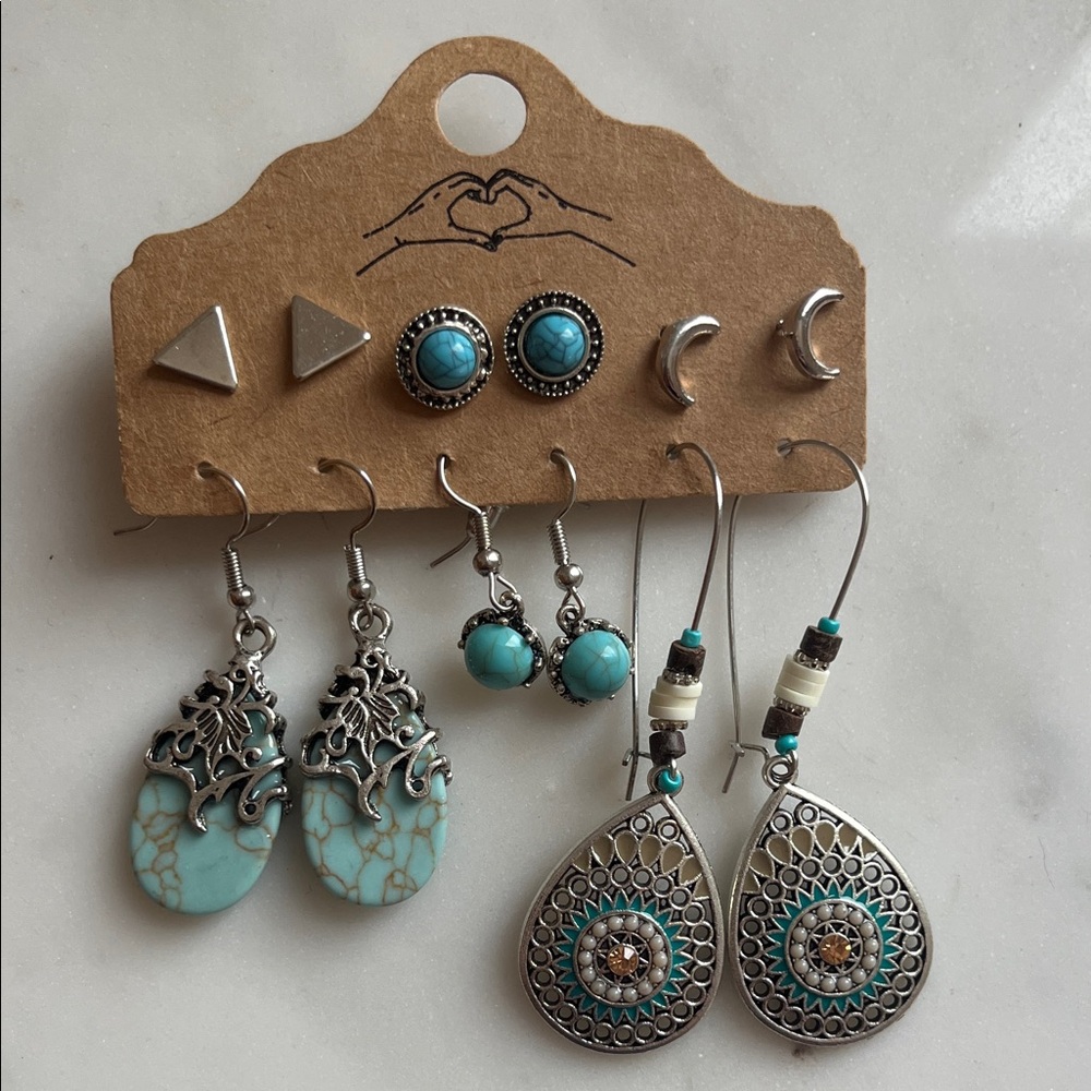 Faux Turquoise Boho Earring Set